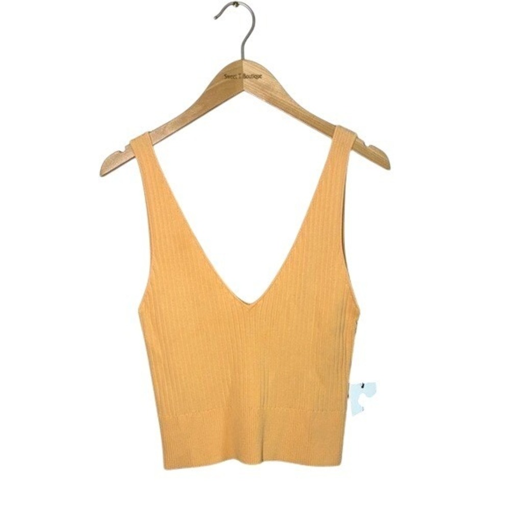 LINE AND DOT Women Large Orange Lynn Vneck SweaterTank Cropped Ribbed Knit Top